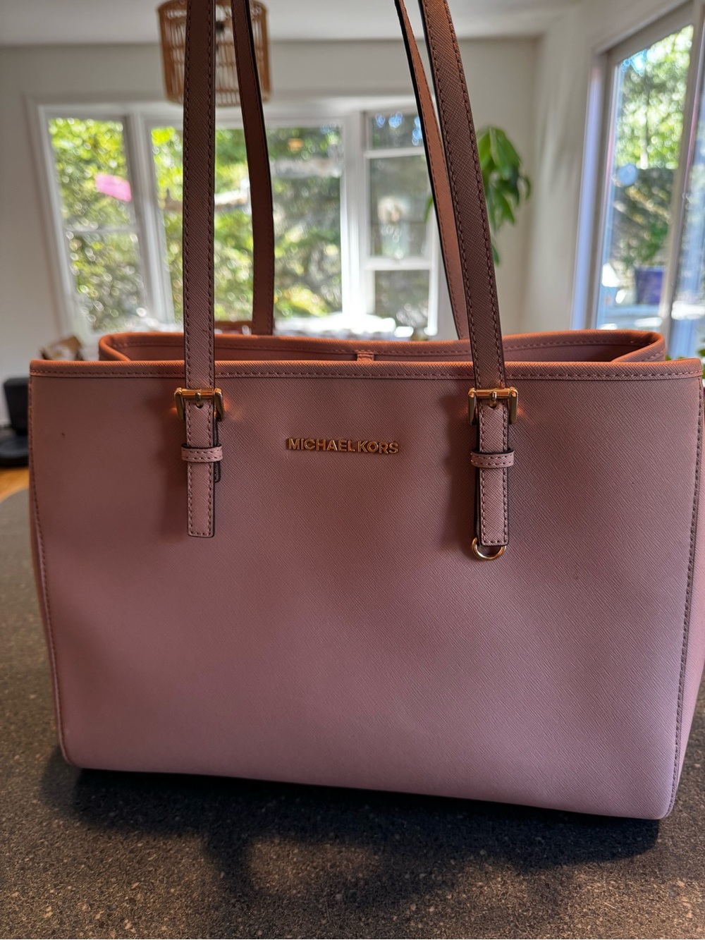 Michael Kors Dusty Rose Saffiano Leather Tote with Gold Accents